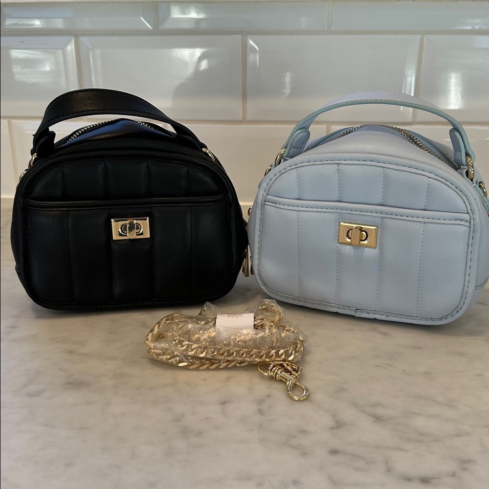 2 Forever 21 Quilted Mini Crossbody Bag - Black and Light Blue